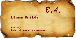 Blumm Anikó névjegykártya